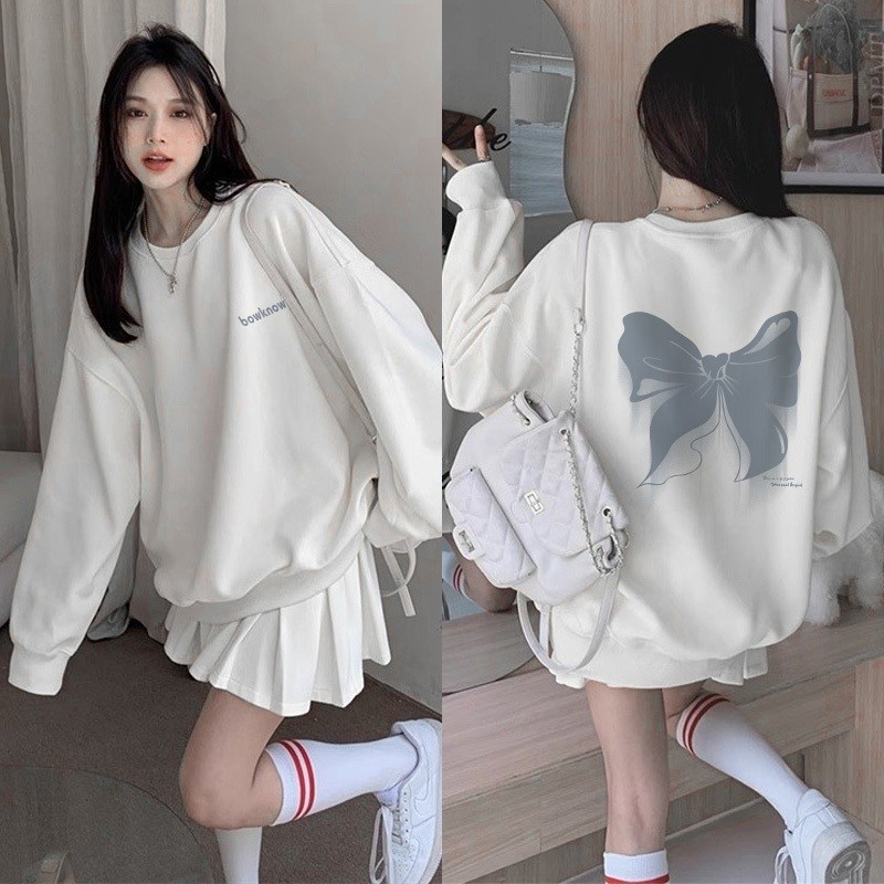 YB23EW Sweater Oversize Wanita Lengan panjang Model Versi Korea Dasi Kupu-Kupu/Baju Sweater Wanita K