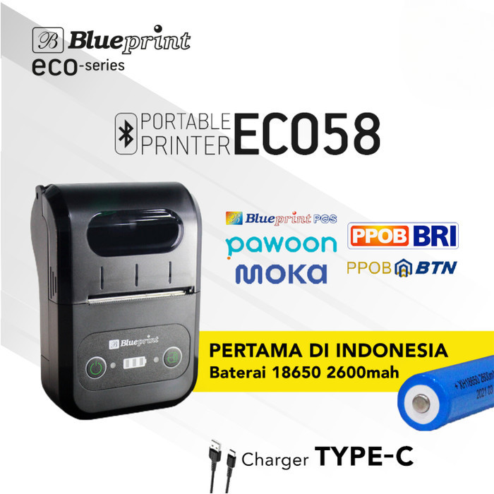 BLUEPRINT Portable Printer Thermal Mini Bluetooth  ECO58 Baterai