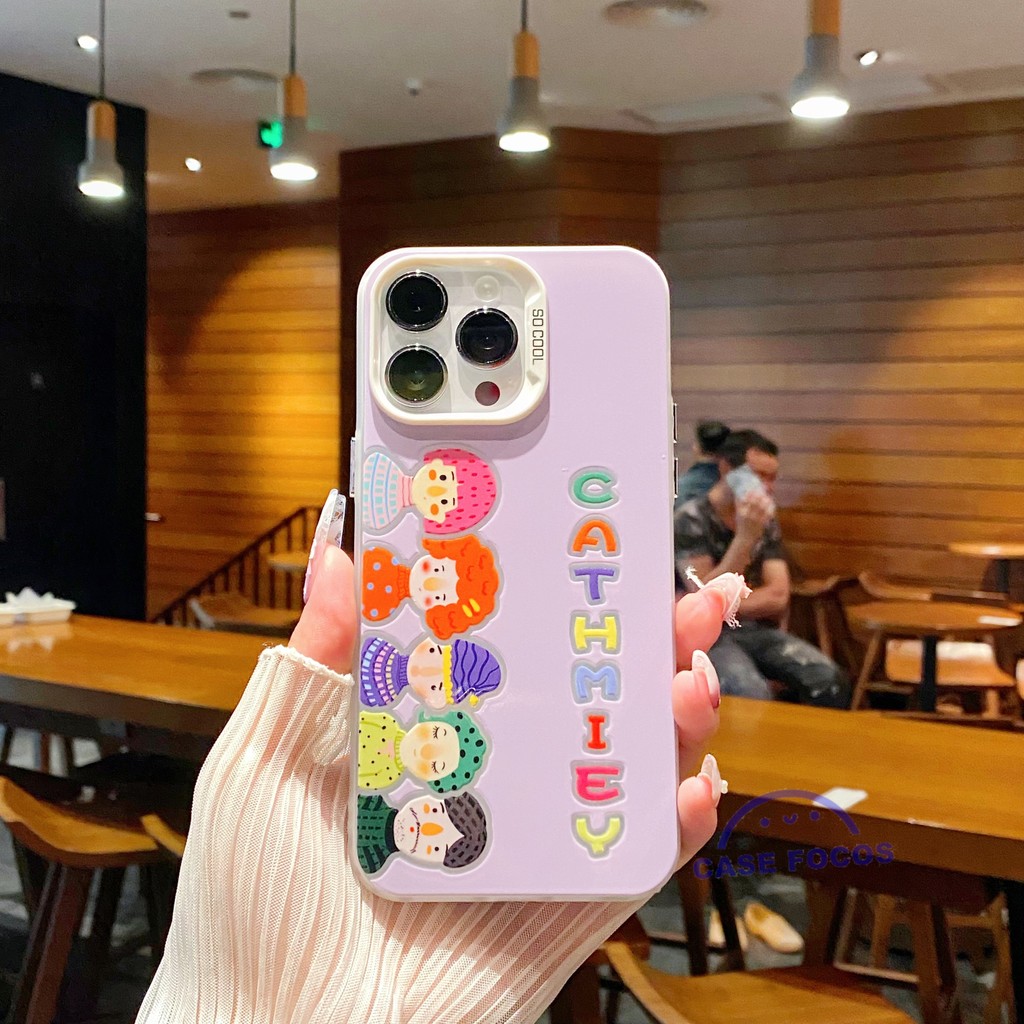Silver White Case iPhone 13 Soft Case Pola stiker kartun pria kecil abstrak Cover Full Protection fo
