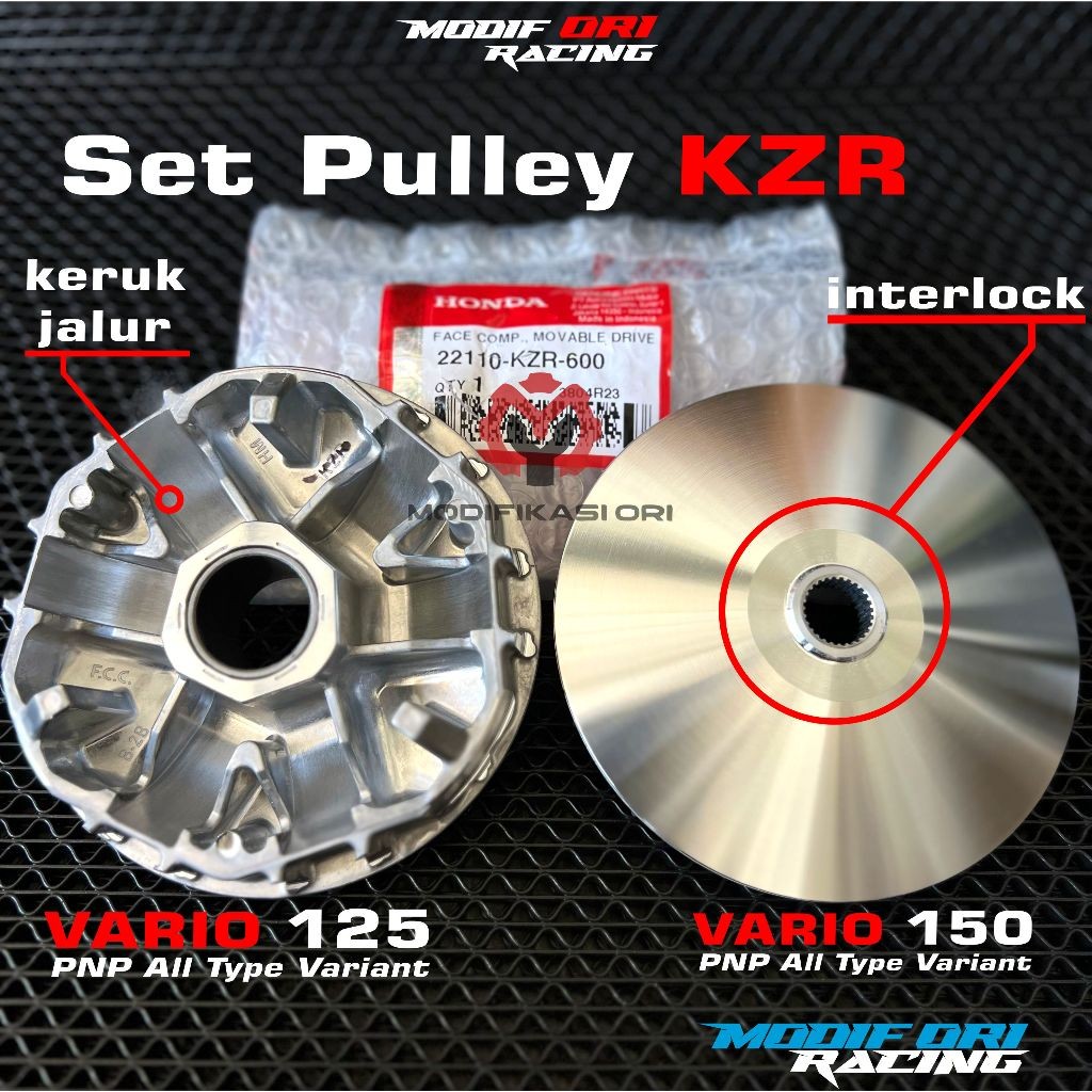Rumah Roller Vario PULLEY VARIO CUSTOM 1 SET BUBUT + KEROK JALUR PART ORIGINAL PULI KODE (KZR) VARIO