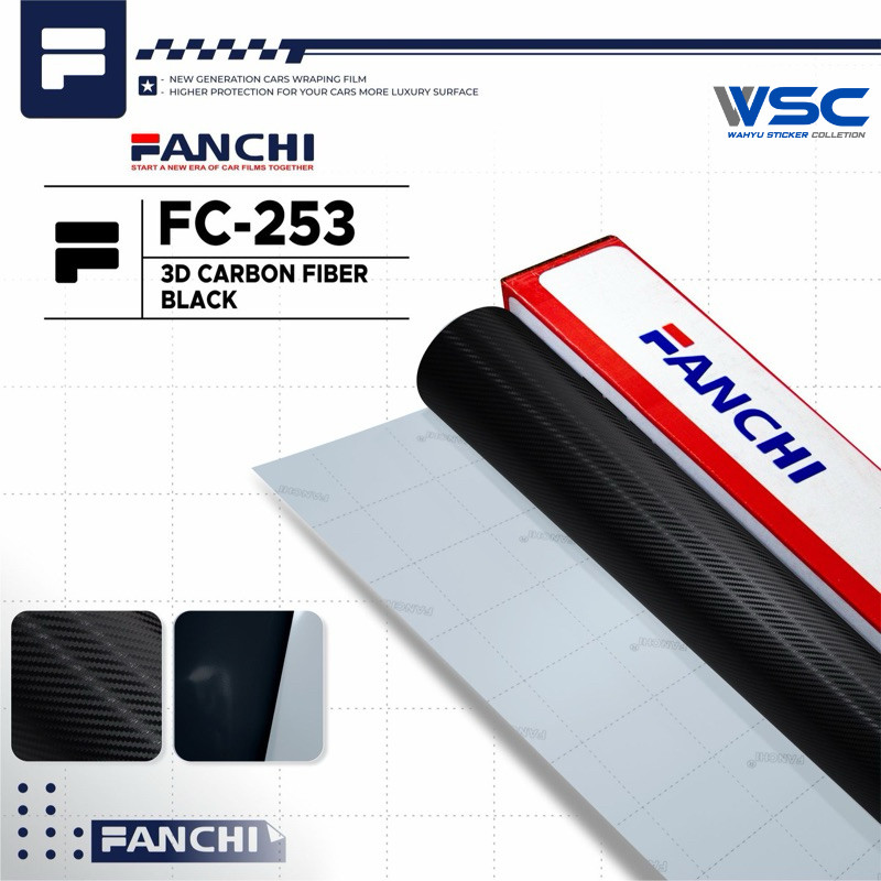 Stiker Carbon Fiber 3D Hitam Matte Doff Fanchi Skotlet Karbon Wrapping Premium Motor Mobil 25 CM