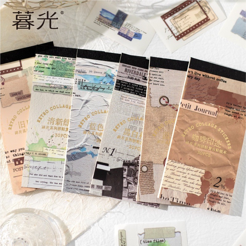 

[Gongjin] 30 Lembar Buku Stiker RCS Retro Collage Sticker Jurnal Coffee Stain Kopi Koran