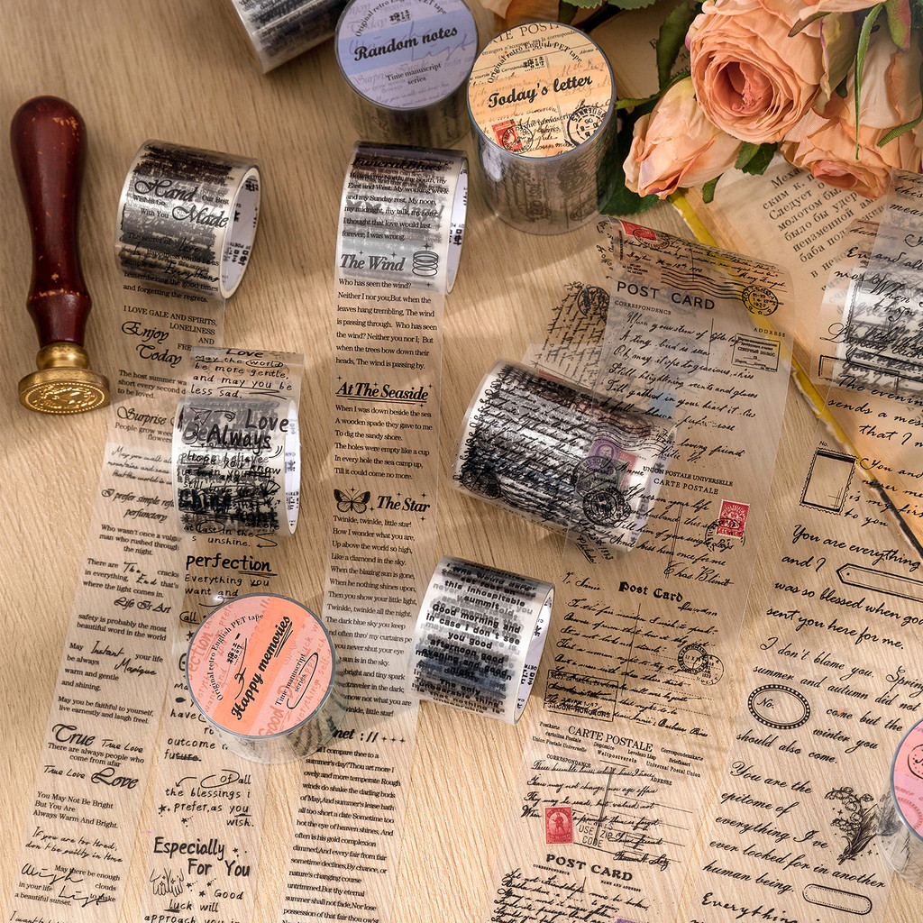 

3cm/5cm*2m Transparent Material Tapes Letter English Phrase DIY Masking Tape Scrapbooking Sticker Label Stationery
