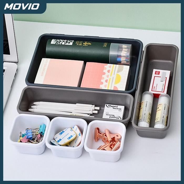 MOVIO Kotak Organizer dan Sekat Laci - Drawer Organizer Sekat 8 in 1 - Putih