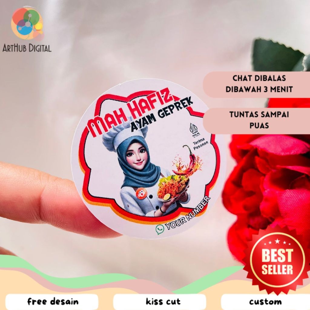 

AHD 2-4 Cetak Stiker Makanan Ayam Geprek Goreng Bulat Chromo Sticker Label Box Kardus Custom