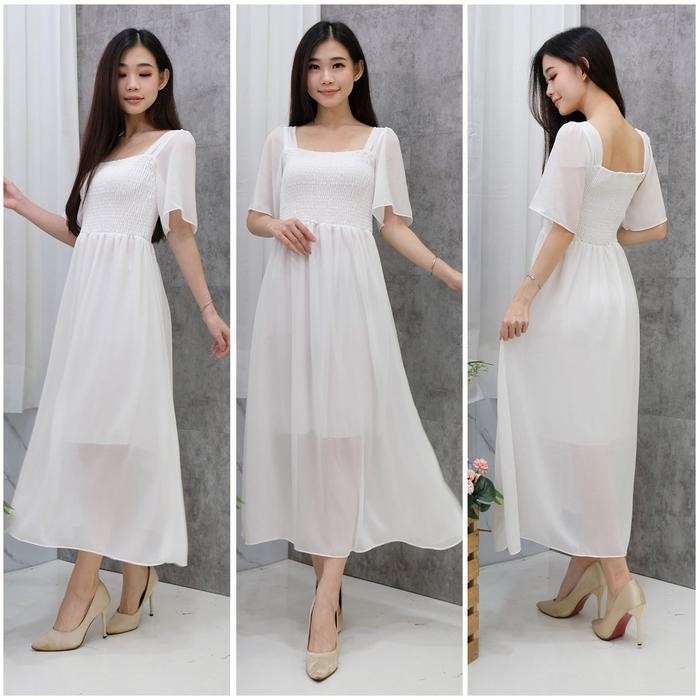 Sevia Dress | Dress Wanita Pantai | Dress Korea | Gaun Pesta Kondangan - Putih, Standart