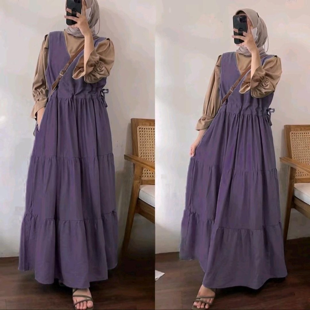 Gamis Wanita Muslim Megumi Overall Crinkle Airflow | Gamis Serut Pinggang Megumi Overall Wanita Musl