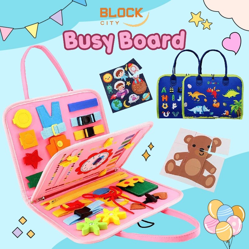 ORANSHOP BLOCK CITY-Busyboard Mainan Montesori Papan Kognitif BusyBook Velcro