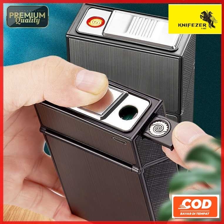 KOTAK ROKO 20 SLOT + KOREK ELEKTRIK USB CHARGE / TEMPAT WADAH BATANG ROKOK/ BUNGKUS PORTABLE OUTDOOR