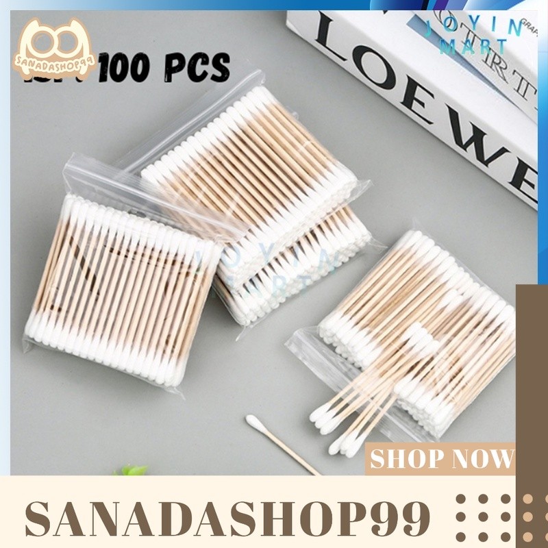 (ACC167) 100 pcs Cotton Buds Bambu Cotton Bud Kayu Bamboo Cotton Bud  Cotton Buds Pembersih Telinga