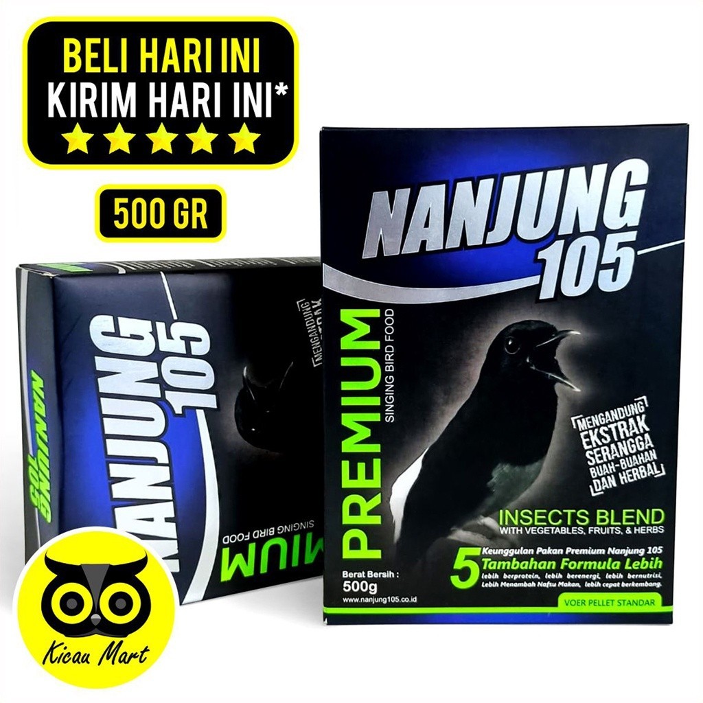 KICAU MART PAKAN MAKANAN BURUNG MURAI KACER CUCAK CIBLEK PLECI VOER PUR NANJUNG 105 EBOD JAYA 500 GR