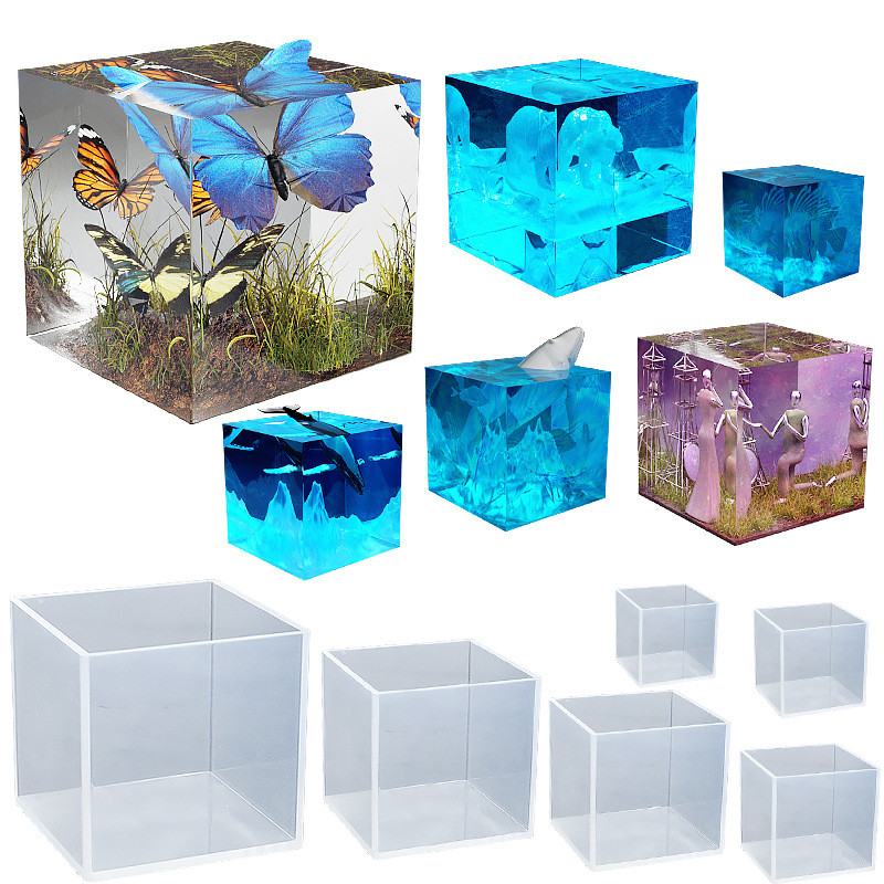 

Clear Silicone Cube Molds Large Deep Square Epoxy Resin Mold Transparent Cube Silicone Molds for Resin Casting DIY Wedding Gift