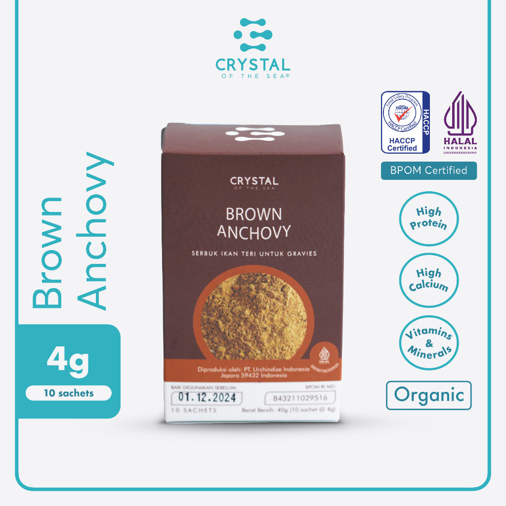 

Crystal of the Sea | Brown Anchovy Powder Box (4GR x 10 Sachet) | Ikan Bilis | Bubuk Teri Jengki Kering - Bumbu Kaldu Penyedap MPASI SACHET