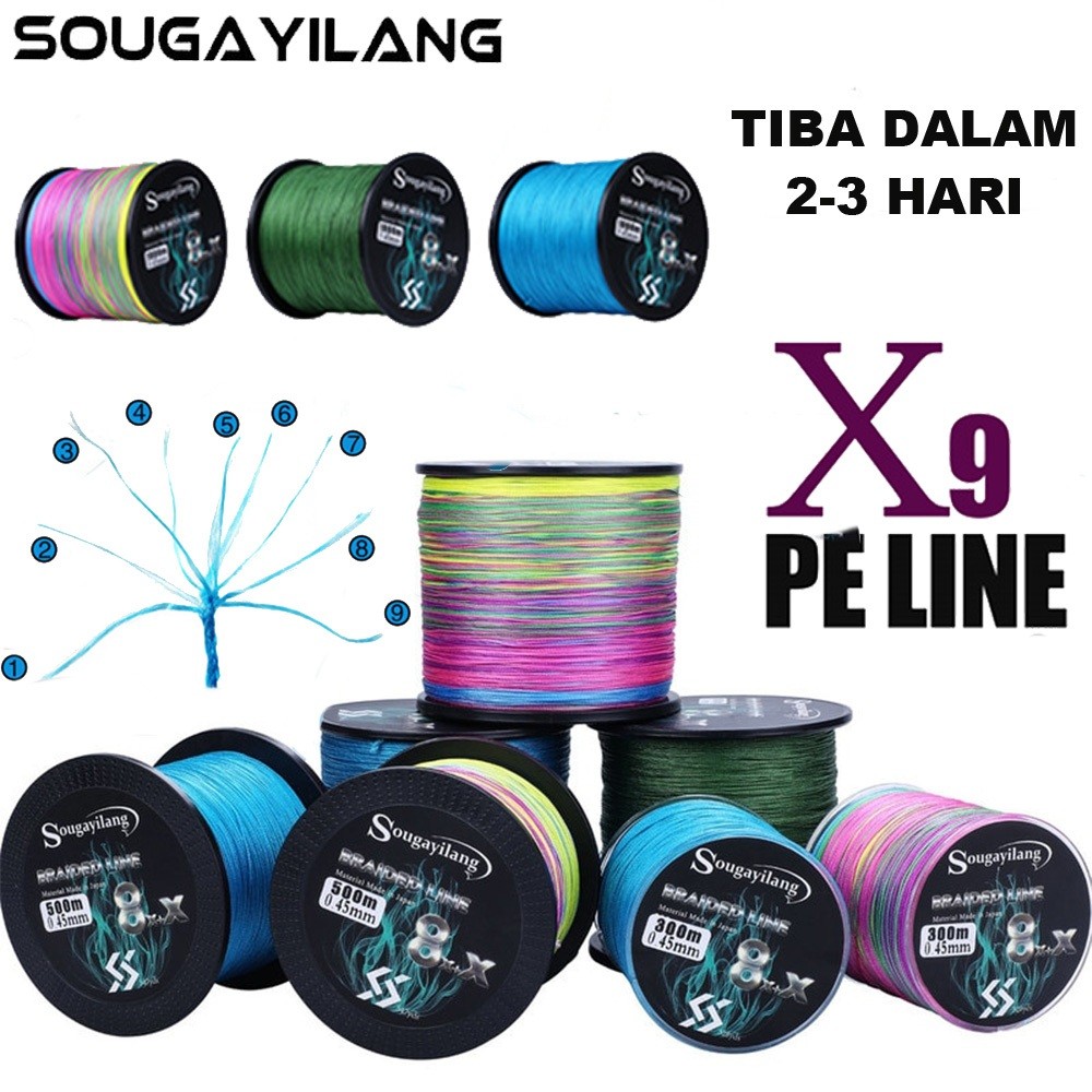 SLIDEBAR Sougayilang Senar Pancing PE 300M 500M 1000M 9X Strands Braid Fishing Line PE Fishing Line 