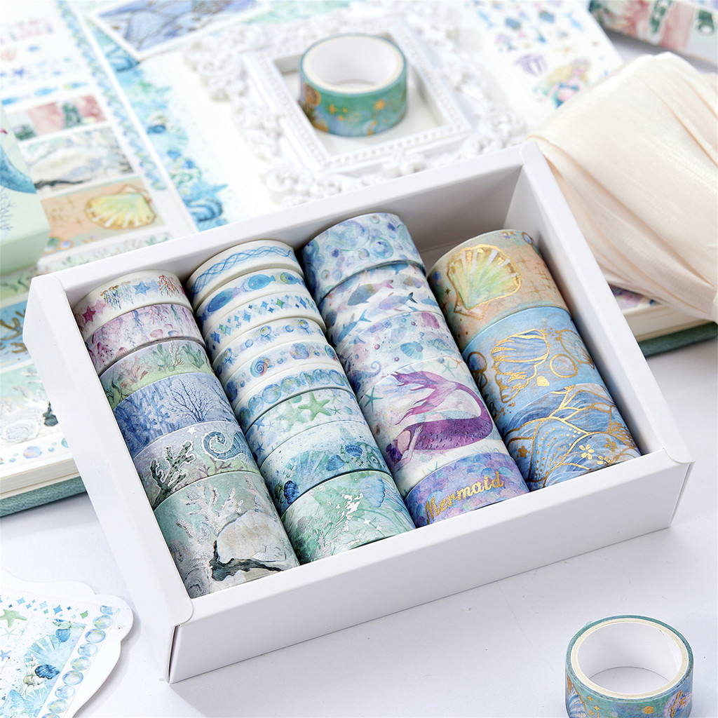 

24 Rolls/Box Underwater World Series Washi Tape Set,hot Stamping Silver Decoration Handmade Diy Decoration Material Tape