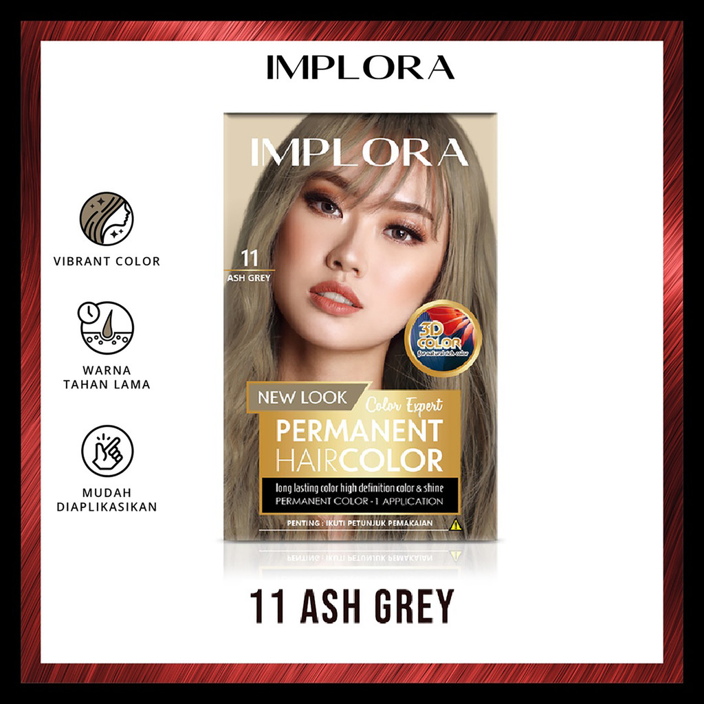 Implora New Permanent Hair Color 11 Ash Grey Pewarna Rambut