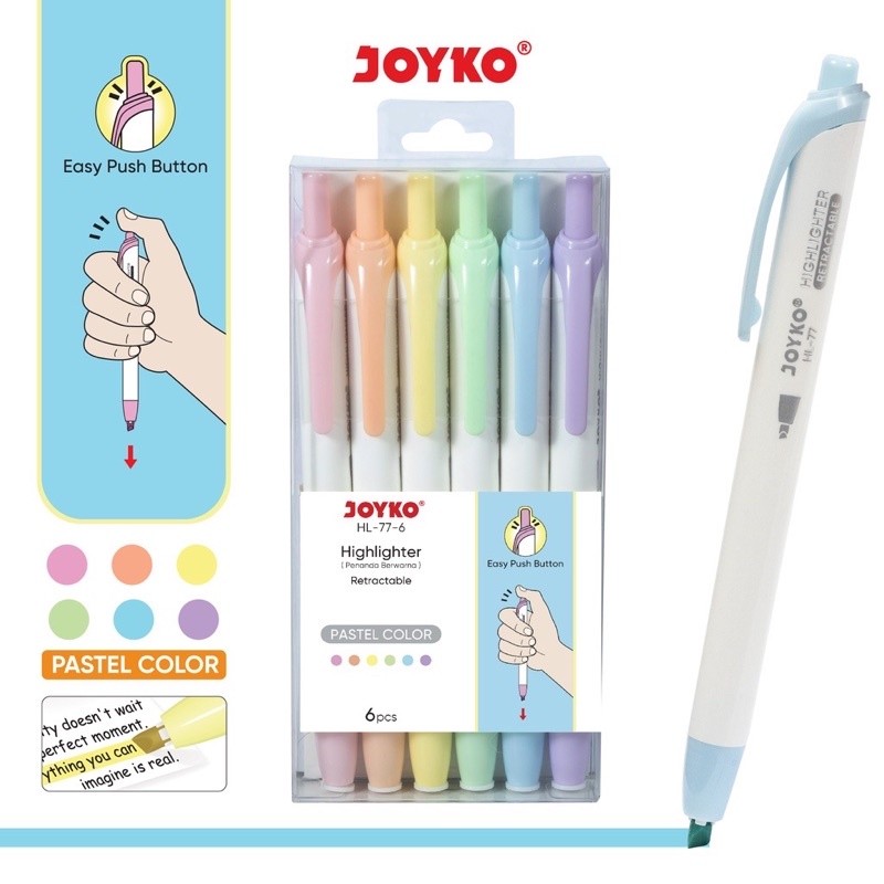 

(PERSET) Penanda Berwarna Highlighter Joyko HL-77-6 Warna Pastel Color