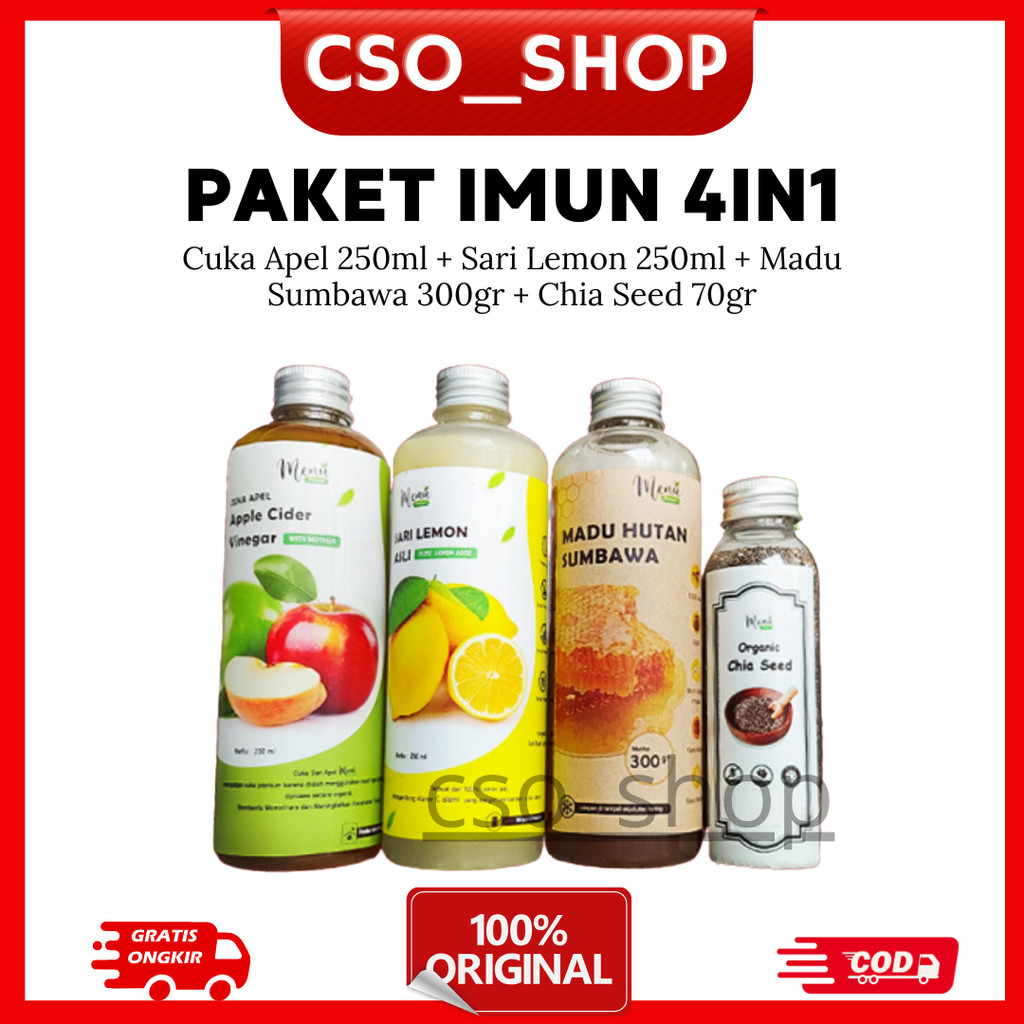 

Paket Sehat 4in1 Cuka Apel, Sari Lemon, Chia Seed, Madu Hutan Sumbawa - Hemat & Sehat Untuk Imun