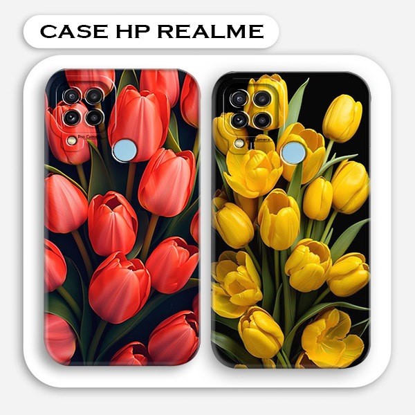 Kesing Hp Realme C15 / C12 / C25 / C25S Motif Bunga Tulip Lucu Terbaru Case Hp Cewek Kesing Hp Kekin