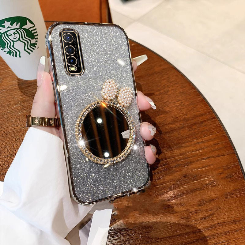 Casing HP Vivo Y20 Y20s Y20i 2021 Y20s G Y12A Y12s V60 Lite Cermin rias bertabur berlian Penutup Pen