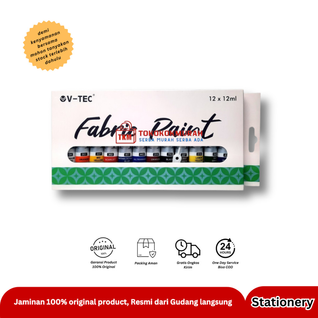 

V-TEC FABRIC PAINT/ LEATHER PAINT 12ML 12 WARNA