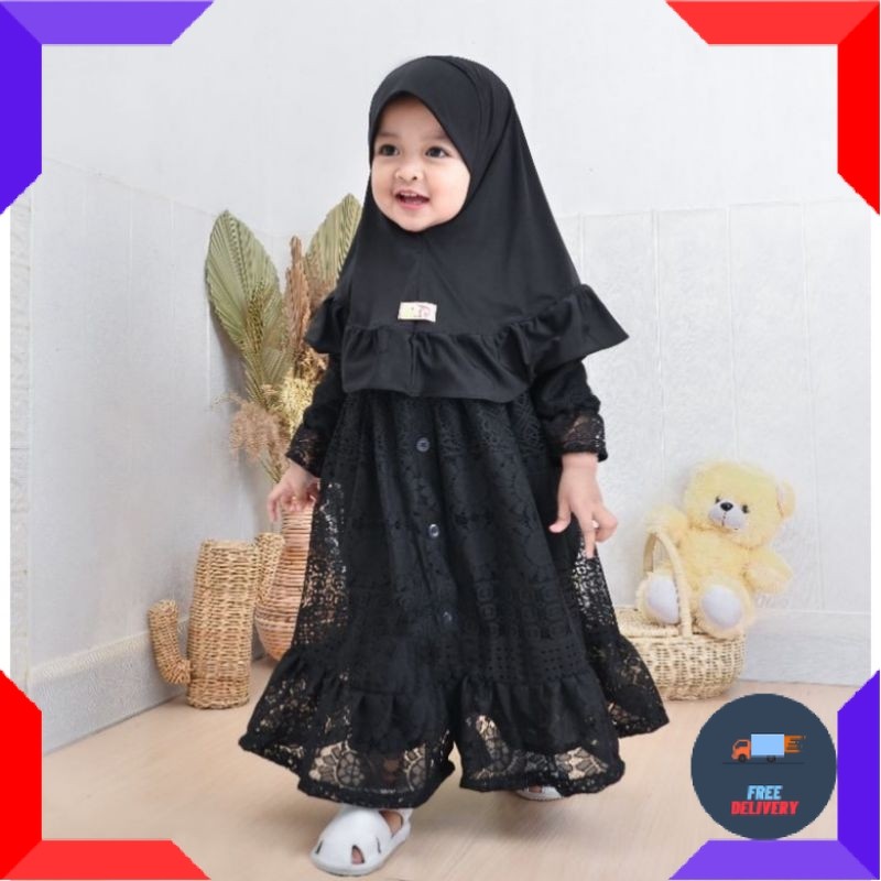 DRESS ULTAH ANAK MUSLIMAH TERMURAH / Brokat Malika Gamis anak Set Hijab usia 0-5 tahun / gamis anak 