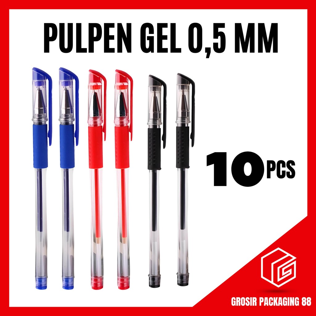 

10PCS Pulpen Gel Ink Pen Bullet Tip 0.5mm Bolpen Alat Tulis Hitam Merah Biru Bolpoint ATK