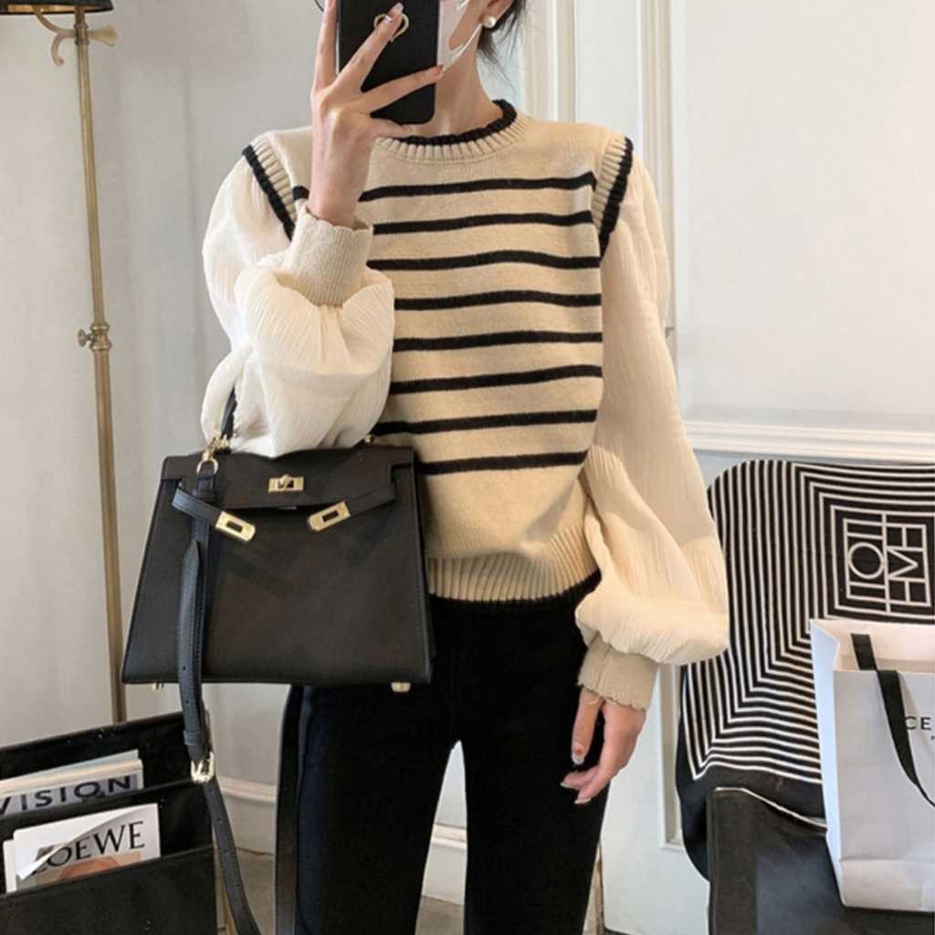 LEONNA Ashana Sweater Knit Rajut Lengan Panjang Balon Atasan Wanita Ootd Korean Style