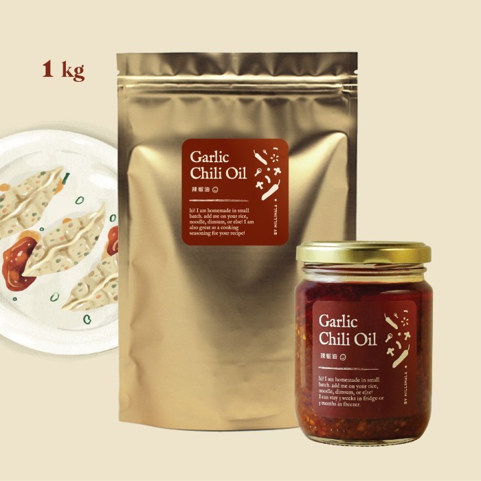 

✨TERLARIS -Garlic Chili Oil 1kg - Minyak Cabai Bawang Chilli Sauce by Millimala - Crisp Chili
