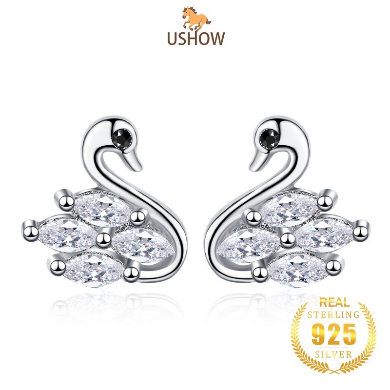 USHOW S925 Anting Pejantan Perak Hadiah Hari Valentine Angsa Wanita