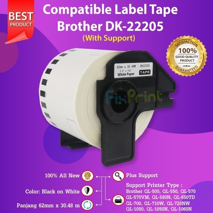 

FixPrint Compatible Label Paper DK-22205 DK22205 Brothr QL 500 580N 650TD 700