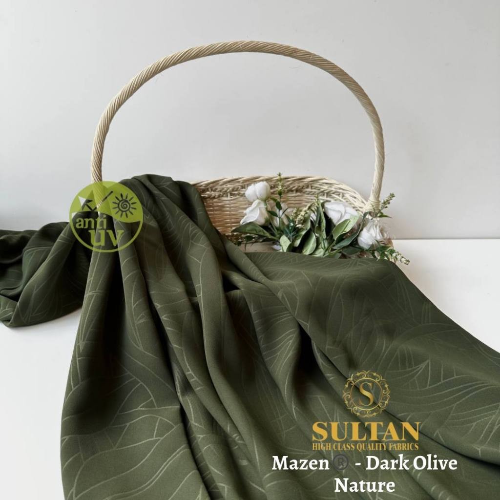50CM MAZEN (MARZAN) EMBOS NATURE DARK OLIVE ANTI UV KAIN ABAYA SULTAN
