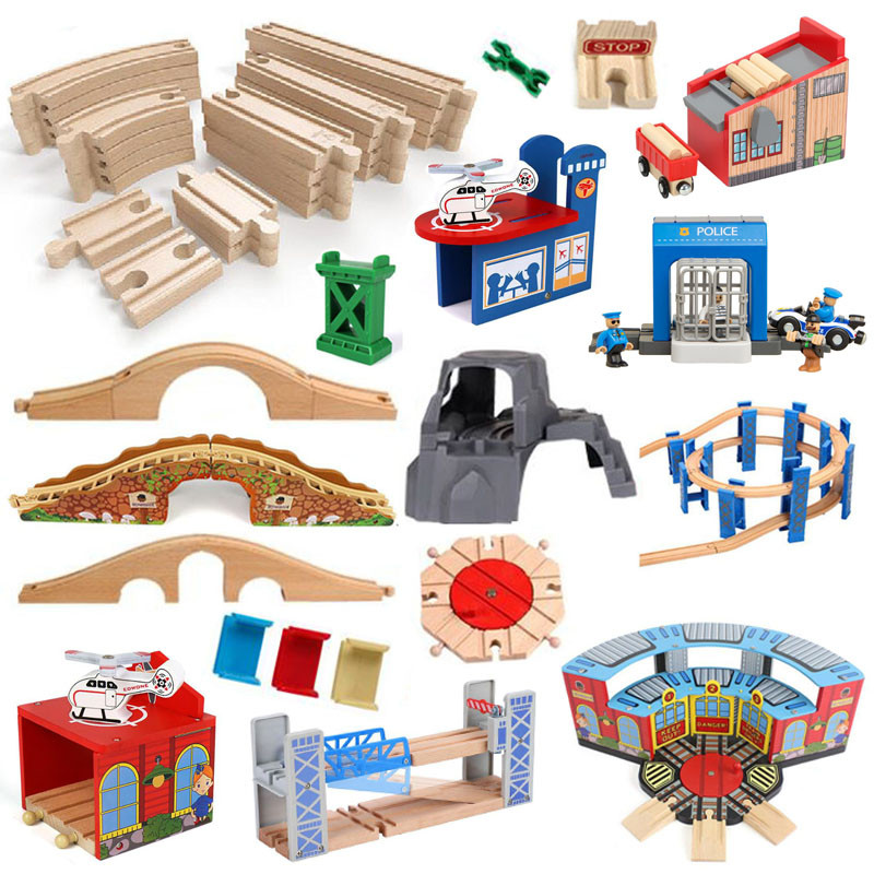 Wooden Train Track Accessories Beech Wooden Railway Train Set Bridge Fit Thomas Wood Track Toys For 