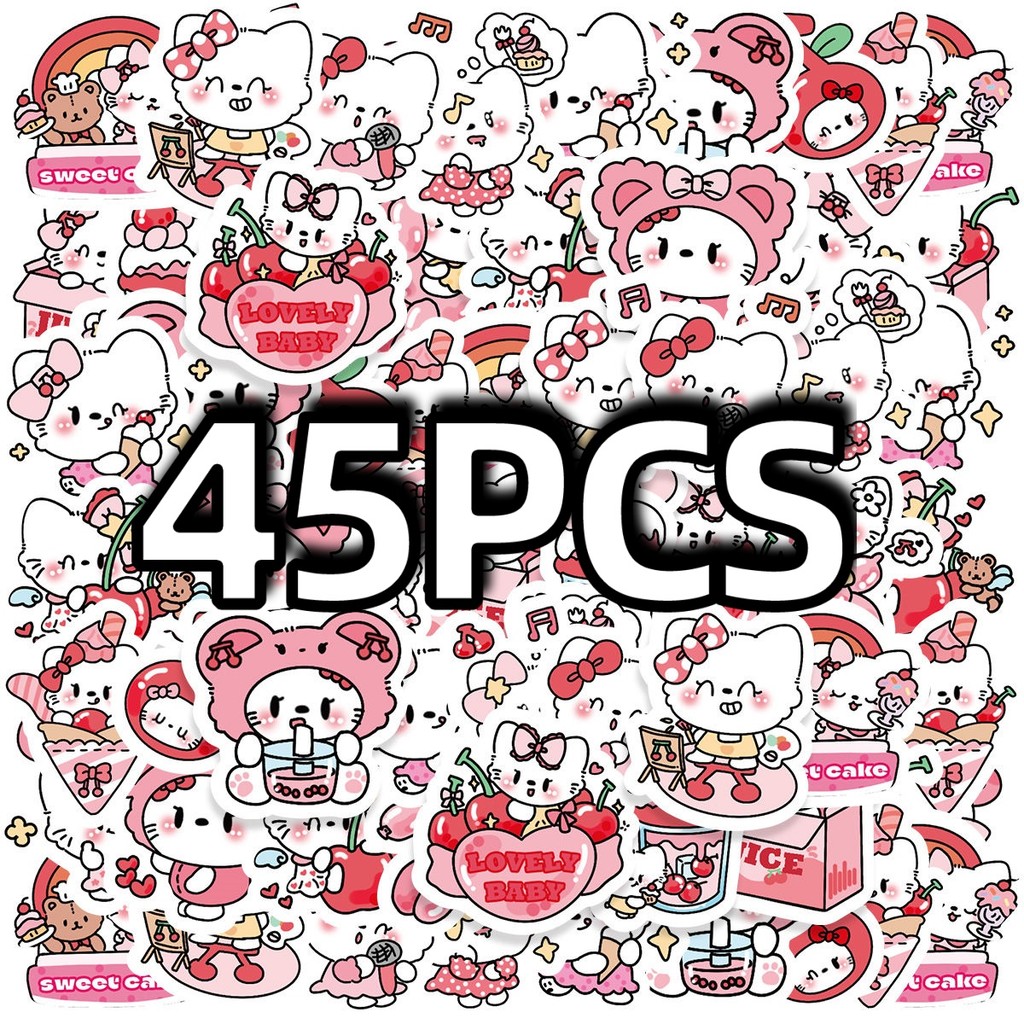 

45 Cartoon Cat Stickers, Sanrio Theme, Decorative Notebook Skateboard Cellphone DIY
