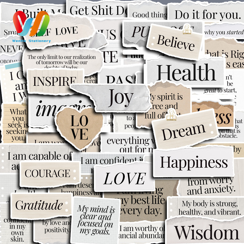 

60pcs stiker Kreatif Kertas Tear Off Bahasa Inggris Retro DIY untuk Komputer, Washi, Scrapbooking, Laptop, Alat Tulis, Seni, dan Kerajinan.