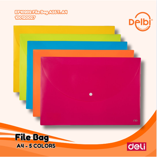 

Deli File Bag Tempat file Seri Rio Sistem pembuka & penutup yang mudah warna cerah EF10202 File Bag ASST. A4