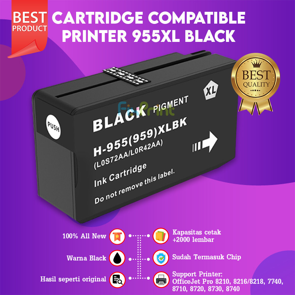 FixPrint Cartridge Tinta Compatible 955XL 955xl Black Cyan Magenta Yellow Refill Printer Officejet 8