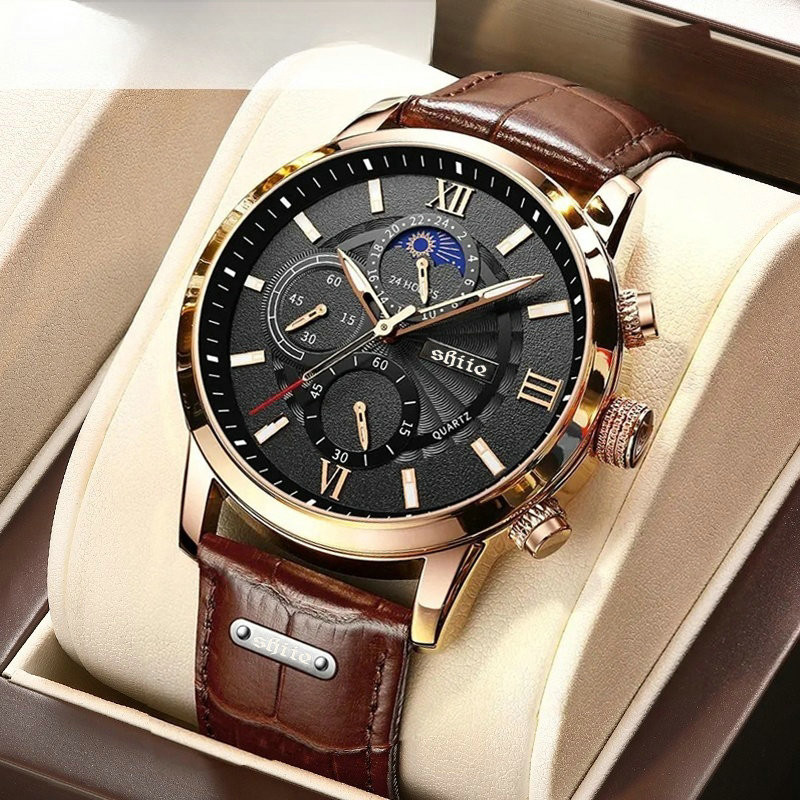 Jam Tangan Pria Original Tali Kulit Anti Air Olahraga Kronograf Jam Tangan Cowok Jam Tangan Pria Lux