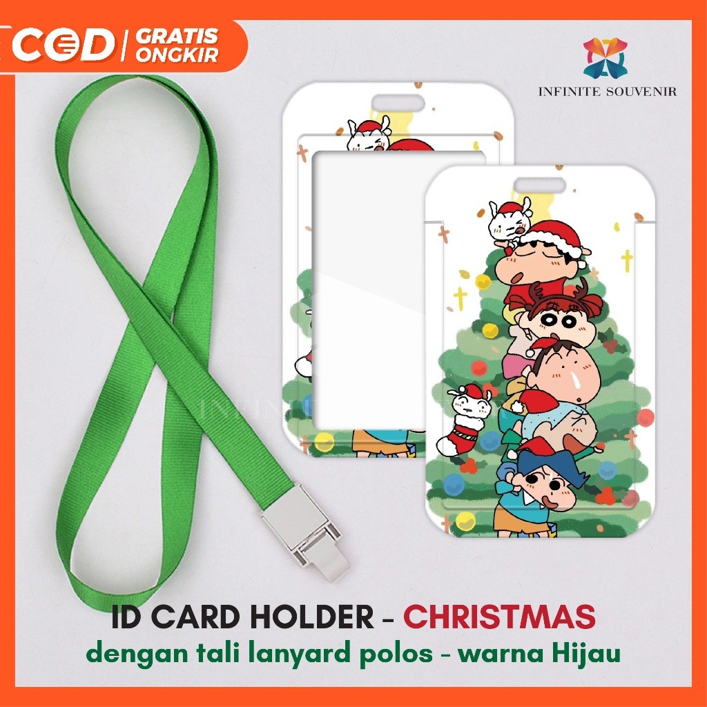 

(N008) NAME TAG CHRISTMAS DENGAN TALI GANTUNGAN JEPIT LEBAR 1.5CM HIJAU / ID CARD HOLDER KARAKTER