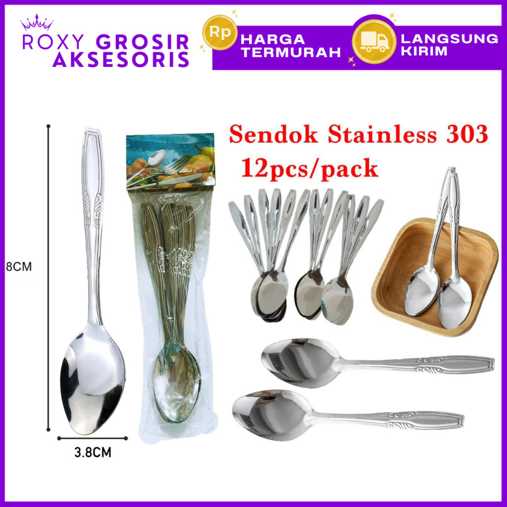 Sendok Makan Stainless 12PCS Sendok Tebal 303 Sendok Makan Anti Karat Higenis