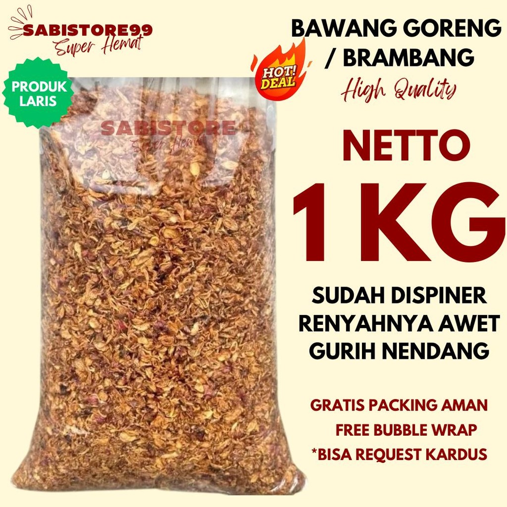 

BAWANG GORENG PREMIUM Renyah Kemasan 1kg Kriuk Gurih Tanpa Bahan Pengawet Sedikit Minyak