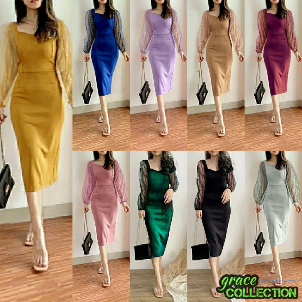 GRAC3COLL DRESS NATAL DEWASA & ANAK REMAJA CLAIR SIZE M (10-15TAHUN) - XL / BODYCONE PARTY DRESS / D