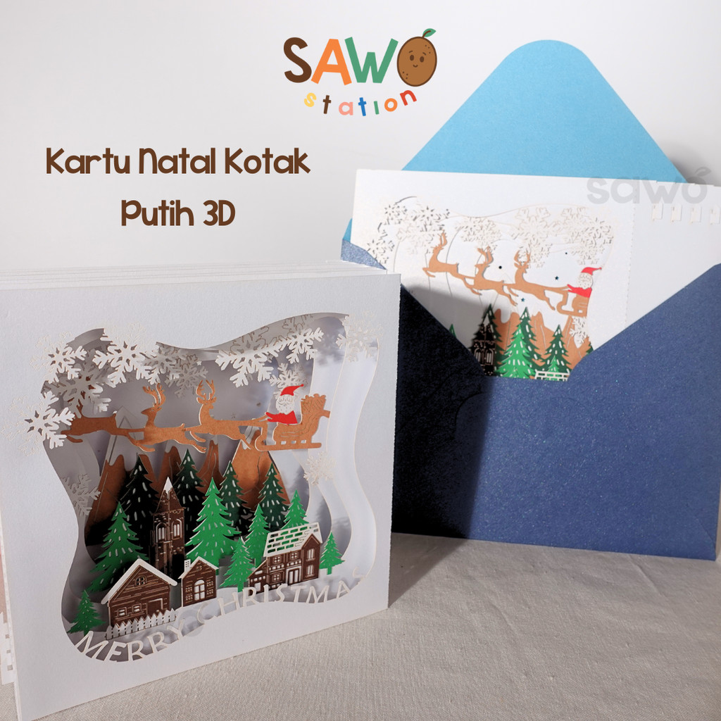 

3D Pop-Up Kartu Natal Kotak – Desain Santa dengan Amplop Mewah Christmas Greeting Card Xmas Ucapan