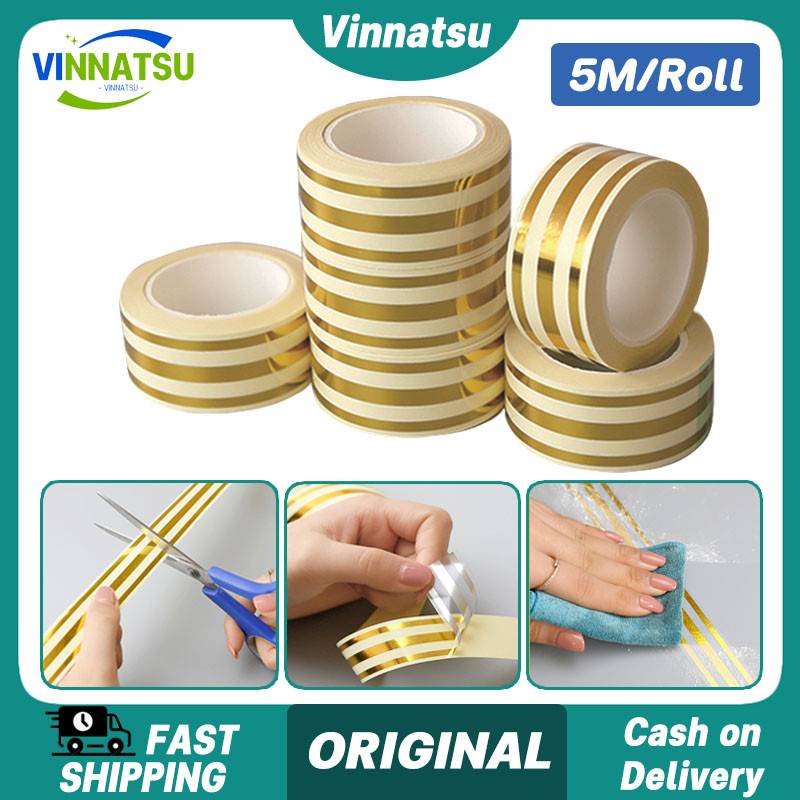 Vinnatsu Gulungan Stiker Pembatas Keramik Gold Selotip Masking Tape Dekorasi Lantai DIY WaterProof