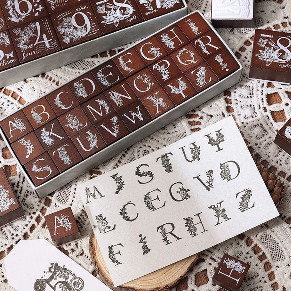 

10/27 Pcs Number Wooden Rubber Stamps Kit Alphabet Letter Engraved Clearly Stamper Seal Set Handmade Comfortable Grip