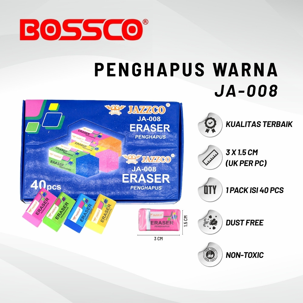 

1 box Eraser Penghapus Jazzco Kecil Warna(40 Pcs)