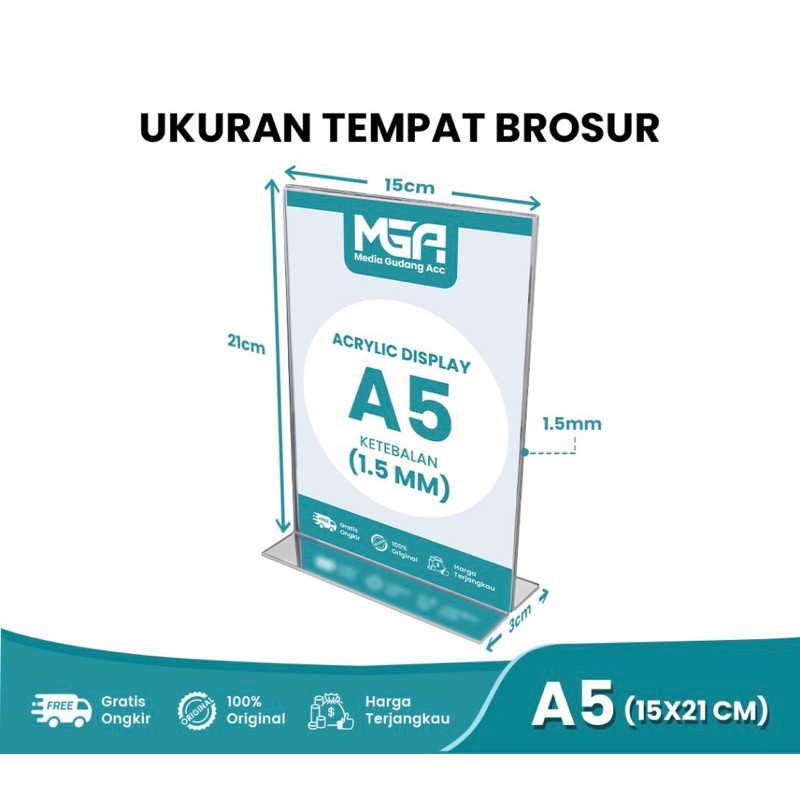 

(GTT) tempat Akrilik Brosur 2 sisi A5 Potrait - Acrylic Tempat Tent Card Display premium
