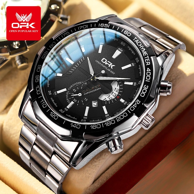 OPK Jam Tangan Pria 8108 Anti Air Original Anti Karat Luxury Bercahaya Kalender Multifungsi Quartz W