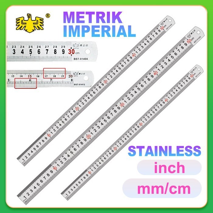 

Stainless Steel Ruler Penggaris Besi Machinist's Rulers 6,/8/12/14" Metric Ruler Millimeter Ruler - 200MM