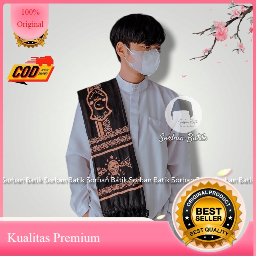 SORBAN PANJANG NU TEROMPAH BAHAN RAYON SUPER LEMBUT DAN HALUS SORBAN TEROMPAH SORBAN HITAM PUTIH HIJ
